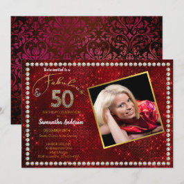 50 en Fabulous Red Bling 50ste verjaardagsfeestje Kaart