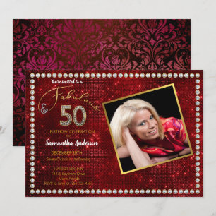 50 en Fabulous Red Bling 50ste verjaardagsfeestje Kaart