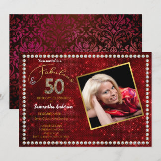 50 en Fabulous Red Bling 50ste verjaardagsfeestje Kaart