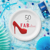 50 en Fabulous Red en Black 50th Birthday Papieren Bordje (Feest)