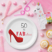 50 en Fabulous Red en Black 50th Birthday Papieren Bordje (Feest)