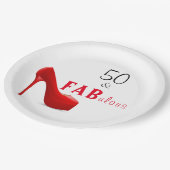 50 en Fabulous Red en Black 50th Birthday Papieren Bordje (Gekanteld)
