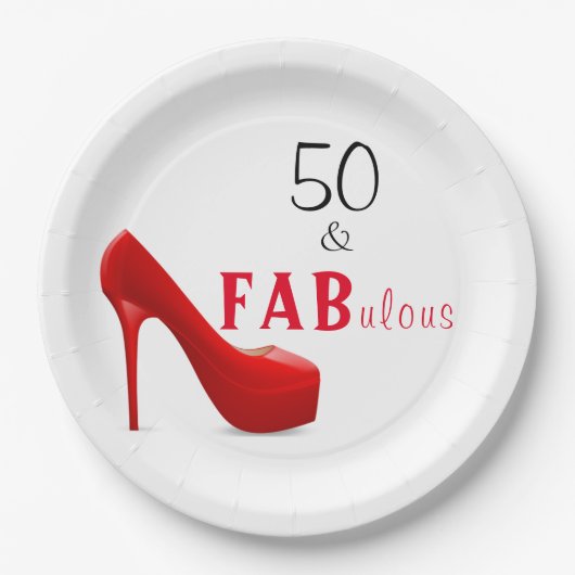 50 en Fabulous Red en Black 50th Birthday Papieren Bordje (Voorkant)