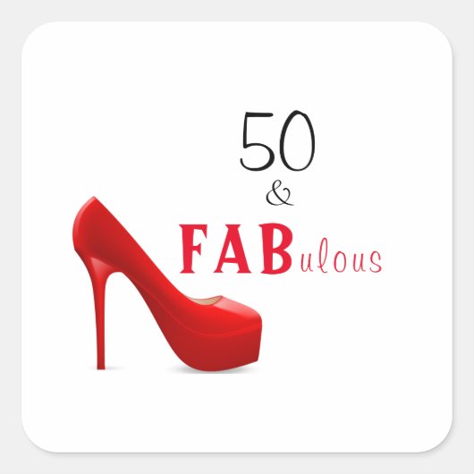 50 en Fabulous Red en Black 50th Birthday Vierkante Sticker (Voorkant)