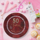 50 en Fabulous Red Sparkle 50th Birthday Party Papieren Bordje (Feest)