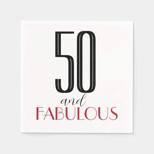 50 en Fabulous Retro Birthday Red Black Servet (Voorkant)