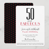 50 en Fabulous Retro Birthday Red en Black Invit Kaart (Voorkant / Achterkant)