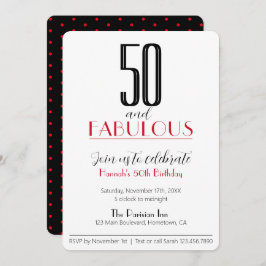 50 en Fabulous Retro Birthday Red en Black Invit Kaart