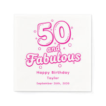 50 en Fabulous Retro Bubble Letter Verjaardag Roze