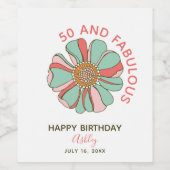 50 en Fabulous Retro Floral Wijn Etiket (Enkel label)
