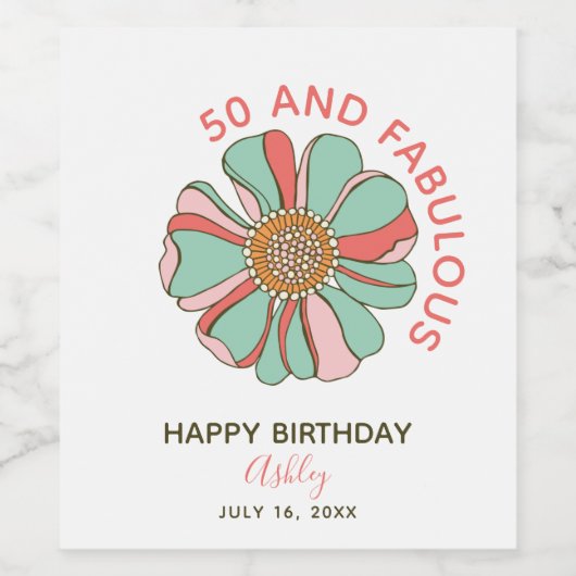 50 en Fabulous Retro Floral Wijn Etiket (Enkel label)