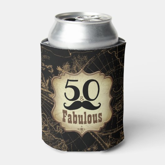 50 en Fabulous Retro Mustache  Kaart Blikjeskoeler (Blikje Voorkant)