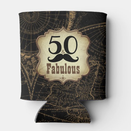 50 en Fabulous Retro Mustache  Kaart Blikjeskoeler (Achterkant)