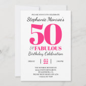 50 en Fabulous Retro Pink Typografie Birthday Kaart (Voorkant)