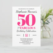50 en Fabulous Retro Pink Typografie Birthday Kaart (Staand voorkant)
