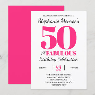 50 en Fabulous Retro Pink Typografie Birthday Kaart