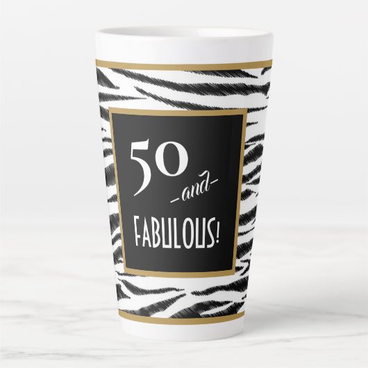 50 en FABULOUS! Retro Zebra Stripes 50th Birthday Latte Mok (Voorkant)