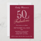50 en Fabulous Rode Elegante Script Verjaardag Kaart (Voorkant)