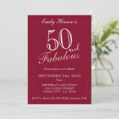 50 en Fabulous Rode Elegante Script Verjaardag Kaart (Staand voorkant)