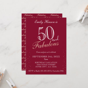 50 en Fabulous Rode Elegante Script Verjaardag Kaart