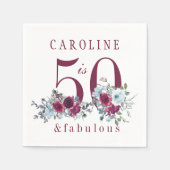 50 en fabulous rood bordeaux bloemenverjaardagsfee servet (Voorkant)