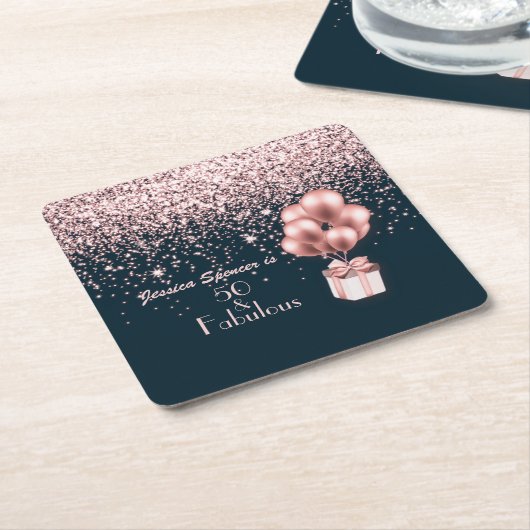  50 en Fabulous Roos Gold 50e verjaardag Kartonnen Onderzetters (Schuin)