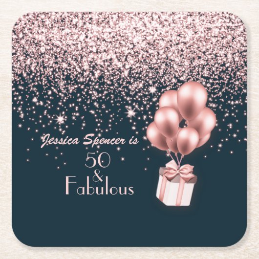  50 en Fabulous Roos Gold 50e verjaardag Kartonnen Onderzetters (Voorkant)