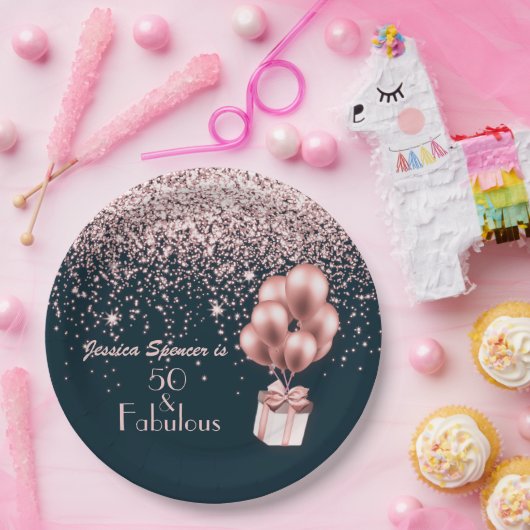 50 en Fabulous Roos Gold 50e verjaardag Papieren Bordje (Feest)
