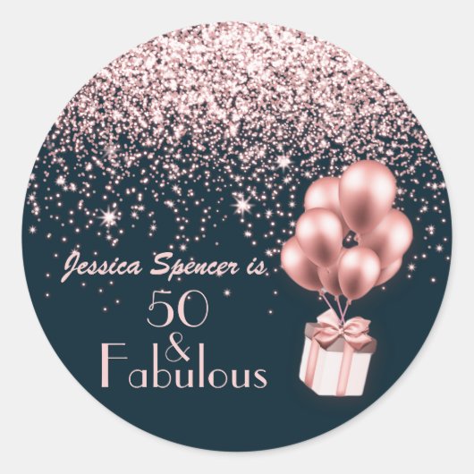  50 en Fabulous Roos Gold 50e verjaardag Ronde Sticker (Voorkant)