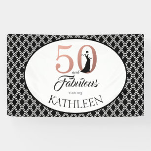 50 en Fabulous Roos Gold 50th Birthday Spandoek