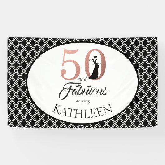 50 en Fabulous Roos Gold 50th Birthday Spandoek (Horizontaal)