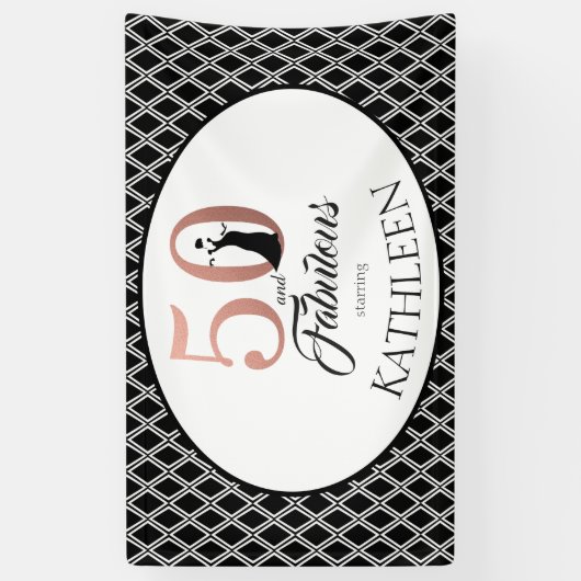 50 en Fabulous Roos Gold 50th Birthday Spandoek (Verticaal)