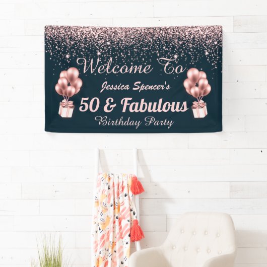 50 en Fabulous Roos Gold 50th Birthday Weclome Spandoek (Insitu)