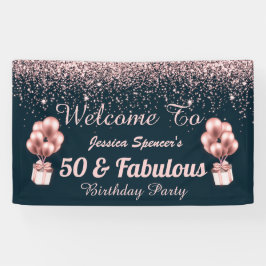 50 en Fabulous Roos Gold 50th Birthday Weclome Spandoek