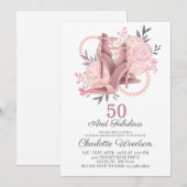 50 en Fabulous Roos Gold Dancing Shoes Invitation Kaart (Voorkant / Achterkant)