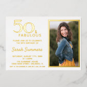 50 en Fabulous Roos Gold Elegant Birthday Folie Uitnodiging (Voorkant)