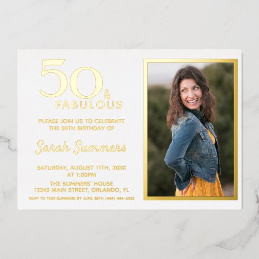 50 en Fabulous Roos Gold Elegant Birthday Folie Uitnodiging (Voorkant)