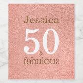 50 en Fabulous Roos Gold Elegant Birthday Party Wijn Etiket (Enkel label)