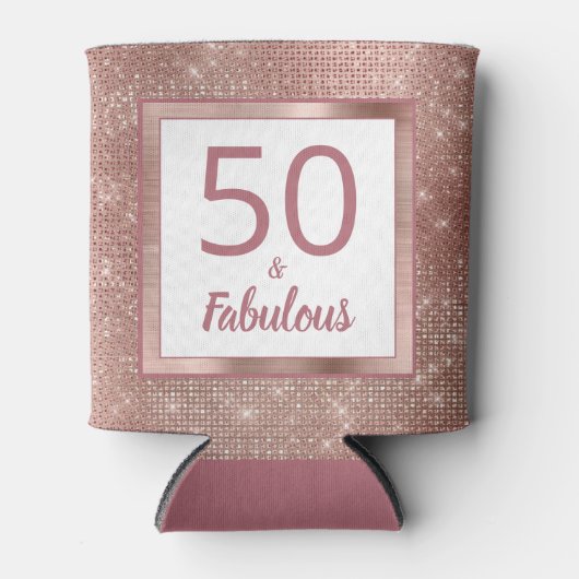 50 en Fabulous Roos Gold Glam 50th Birthday Party Blikjeskoeler (Voorkant)