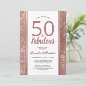 50 en Fabulous Roos Gold Glam 50th Birthday Party Kaart (Staand voorkant)