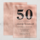 50 en Fabulous Roos Gold Glam Birthday Party Kaart (Voorkant / Achterkant)