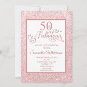 50. en Fabulous Roos Gold Glitter Birthday Party Kaart (Voorkant)