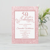 50. en Fabulous Roos Gold Glitter Birthday Party Kaart (Staand voorkant)