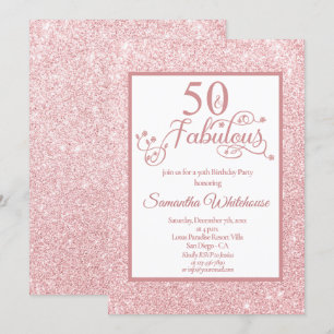 50. en Fabulous Roos Gold Glitter Birthday Party Kaart