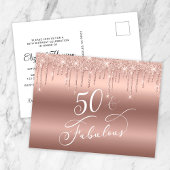 50. en Fabulous Roos Gold Glitter Birthday Party Uitnodiging Briefkaart
