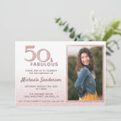 50 en Fabulous Roos Gold Glitter Elegant Birthday Kaart (Staand voorkant)