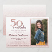 50 en Fabulous Roos Gold Glitter Elegant Birthday Kaart (Voorkant / Achterkant)