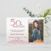 50 en Fabulous Roos Gold Glitter Elegant Birthday Kaart (Staand voorkant)