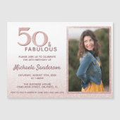 50 en Fabulous Roos Gold Glitter Elegant Birthday Magnetische Uitnodiging (Voorkant)