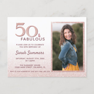 50 en Fabulous Roos Gold Glitter Elegant Birthday Uitnodiging Briefkaart